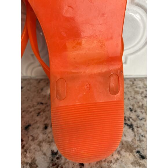 Tory Burch Jelly Bow Tie Gold Logo Flip Flops flats , Poppy Orange, Size 9 - Picture 10 of 10